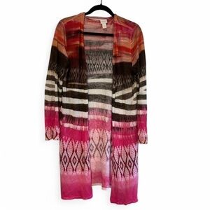Chicos Open Front Cardigan Sweater Multicolor Striped  Size 1 Medium Knit